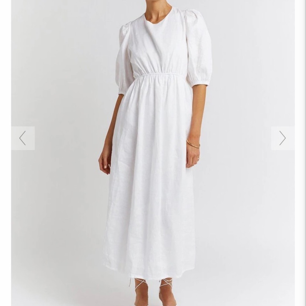 DISSH CLAUDIA WHITE LINEN MIDI DRESS